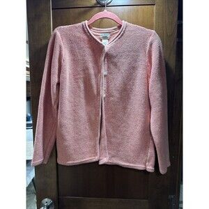 LL Bean Women's Size L Thick Cotton Peach Button Up Cardigan Sweater Roll Neck